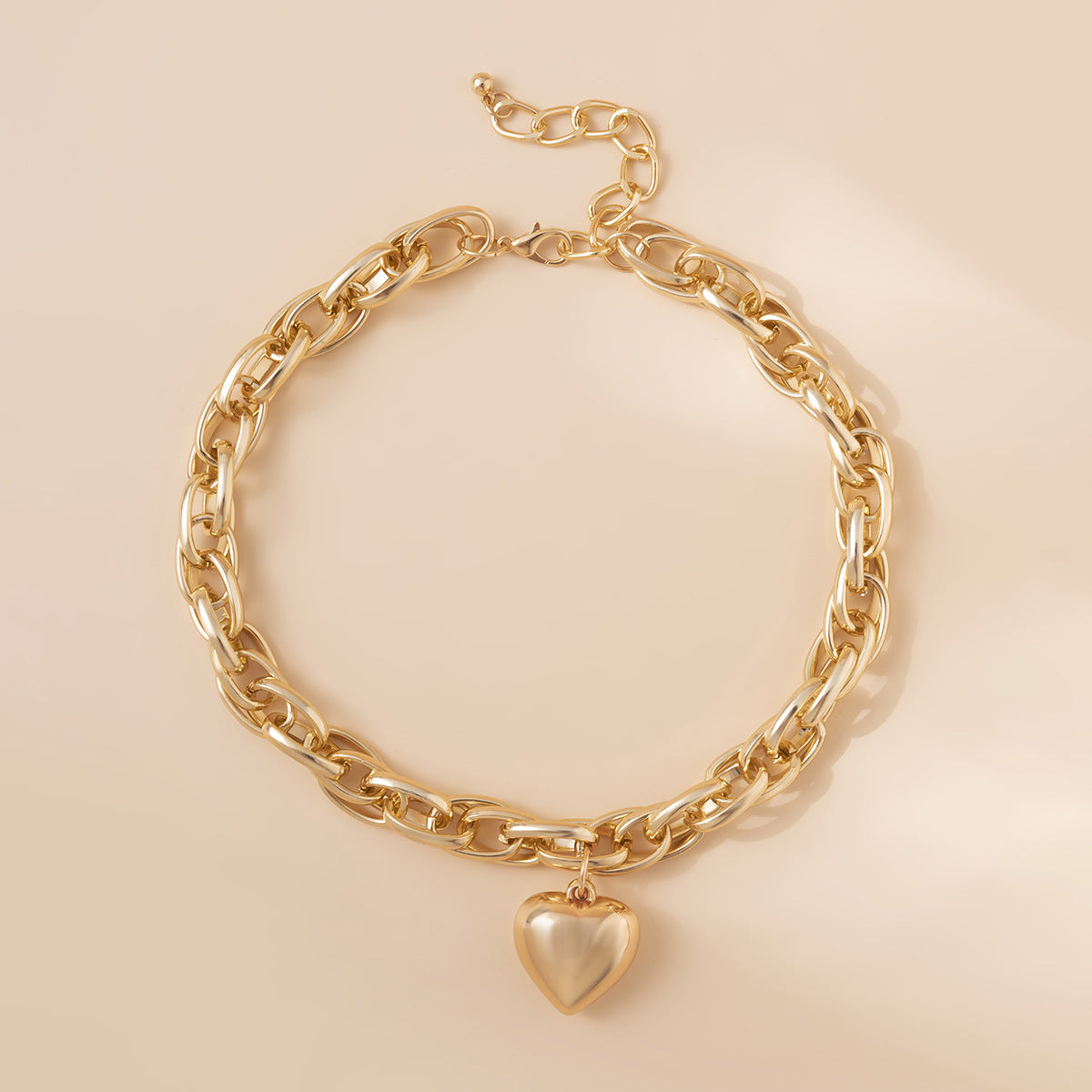 N11519 Chunky Chain Gold & Silver Heart Pendant Necklace
