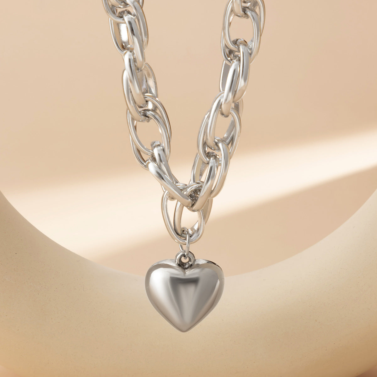 N11519 Chunky Chain Gold & Silver Heart Pendant Necklace