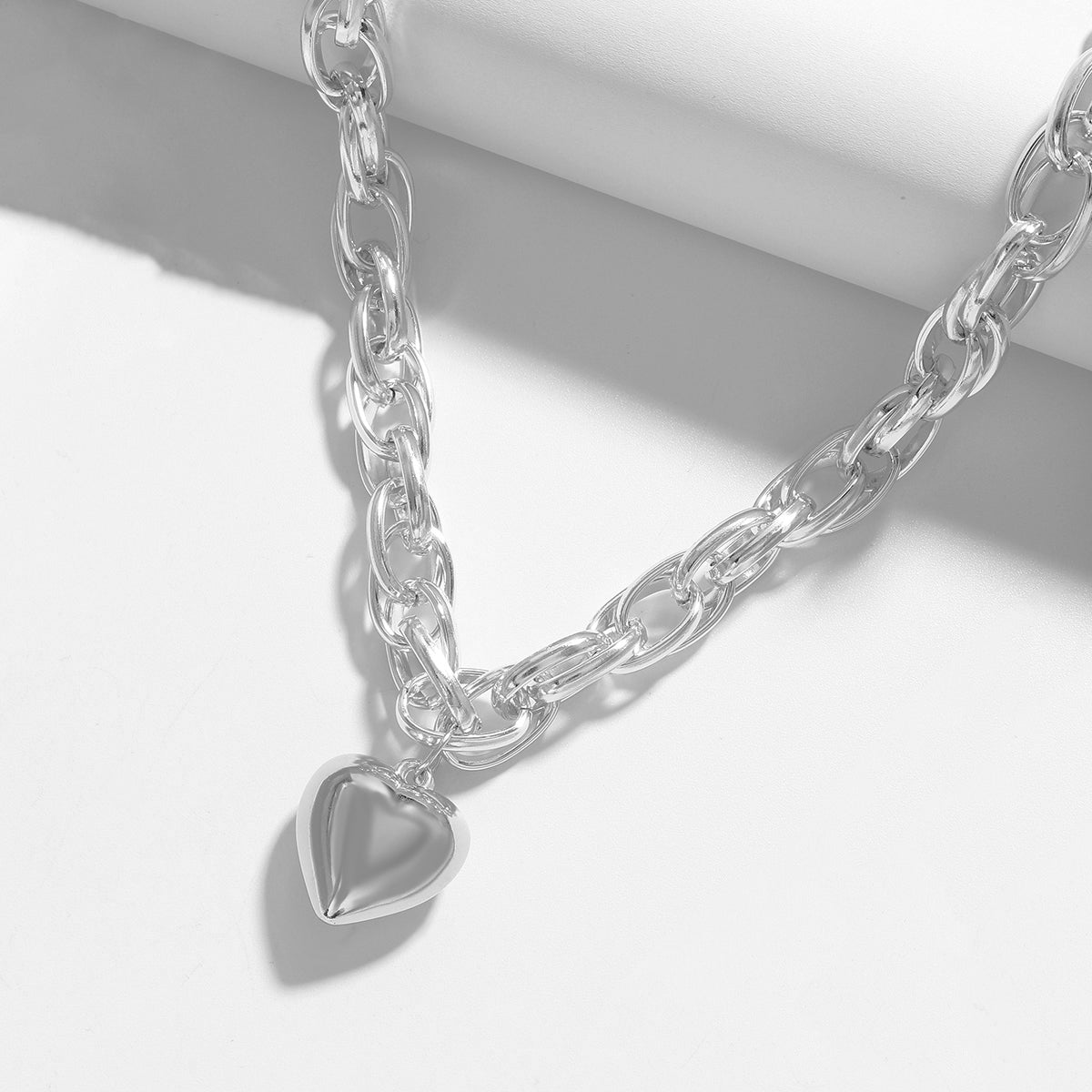 N11519 Chunky Chain Gold & Silver Heart Pendant Necklace