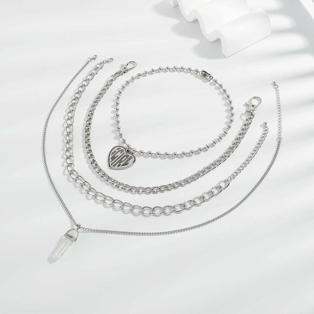 N11525 Multi-layers Heart Letter Crystal Pendant Necklace