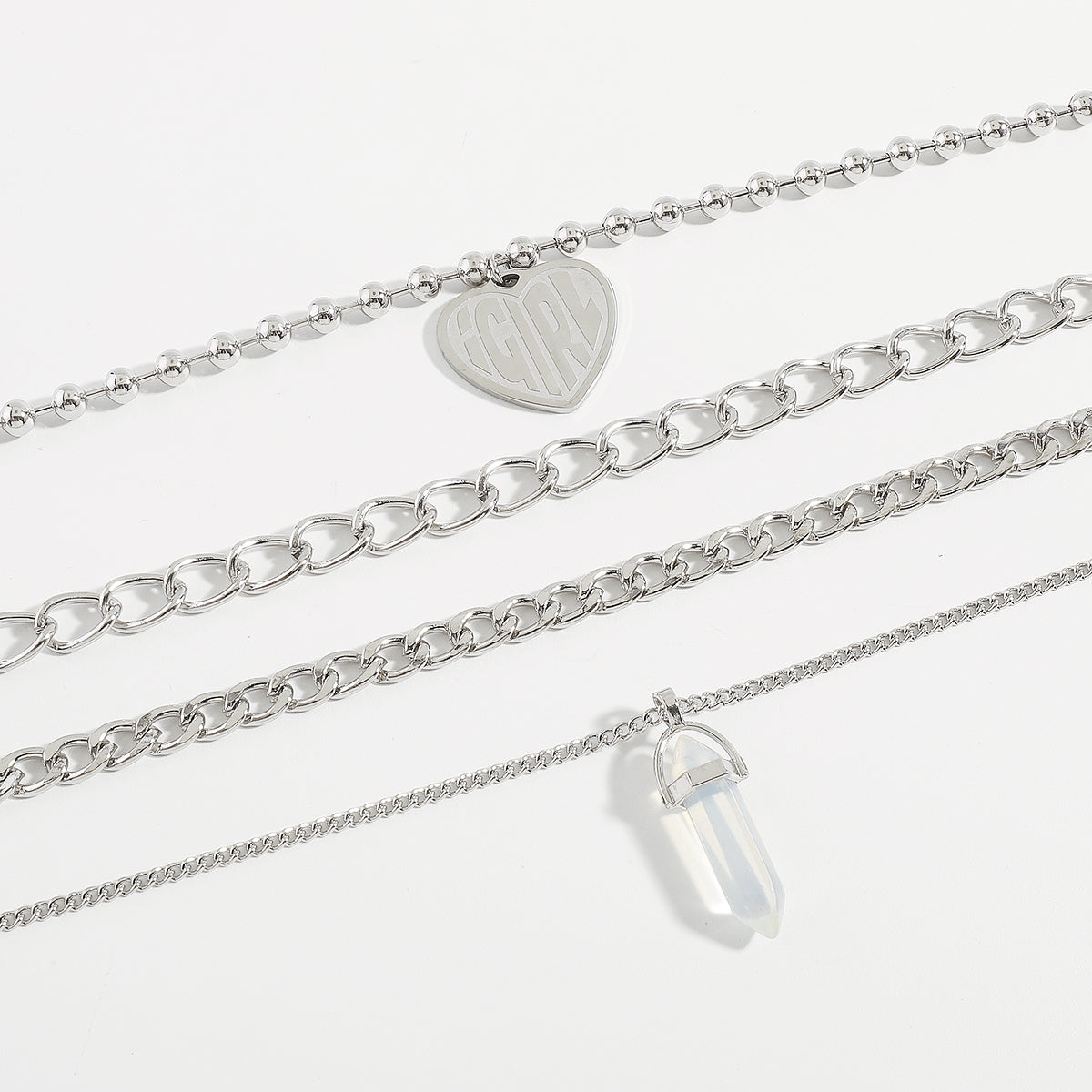 N11525 Multi-layers Heart Letter Crystal Pendant Necklace