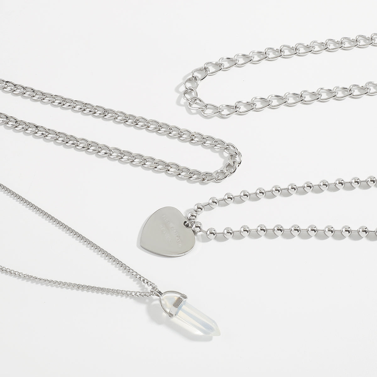 N11525 Multi-layers Heart Letter Crystal Pendant Necklace