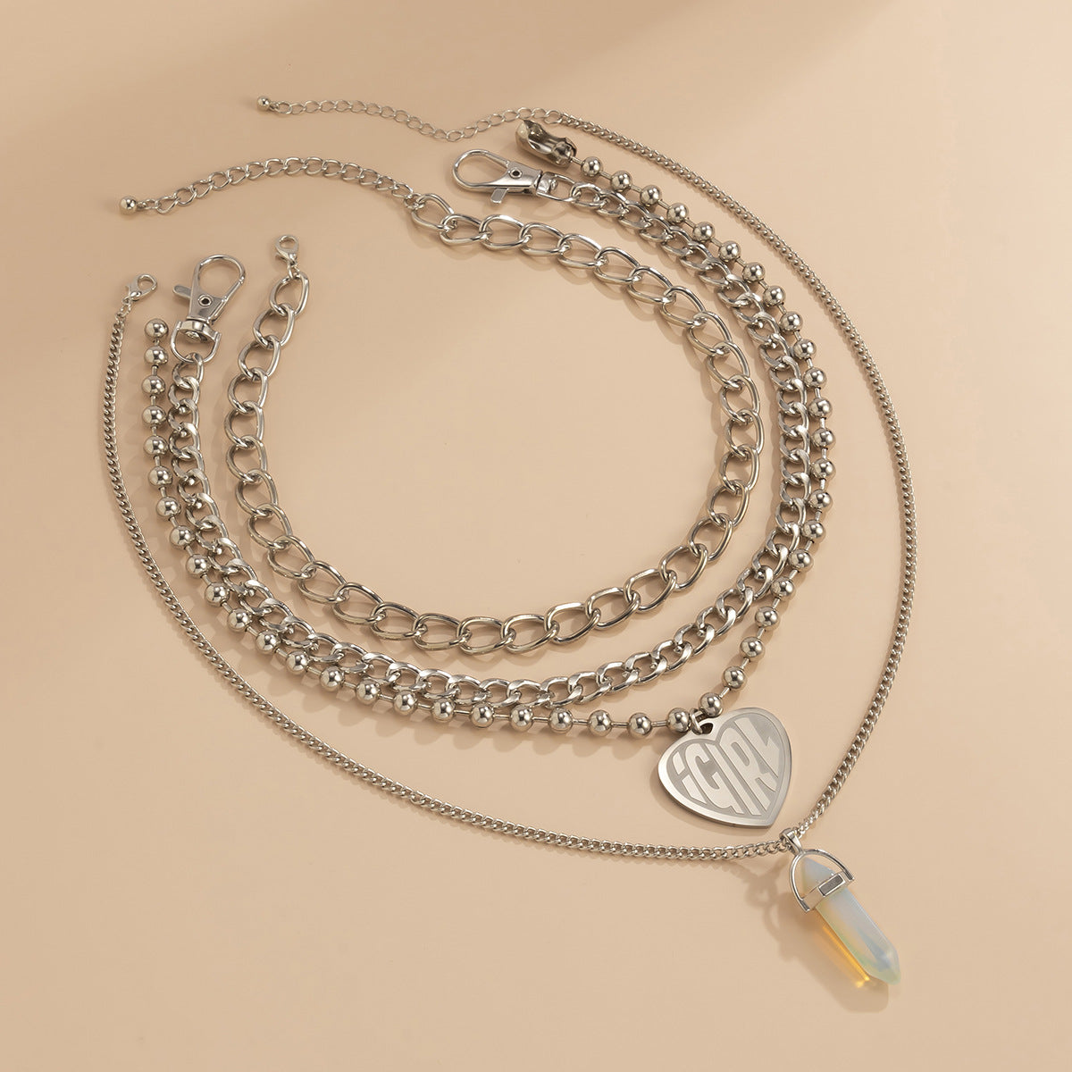 N11525 Multi-layers Heart Letter Crystal Pendant Necklace