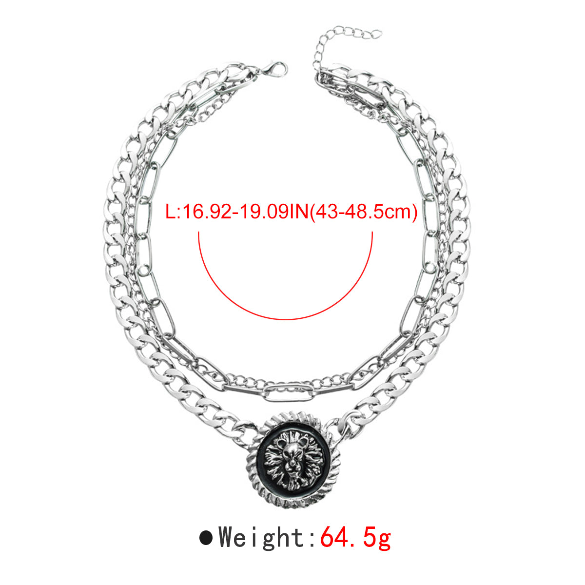 N11529 Large Lion Head Layered Chain Pendant Necklace