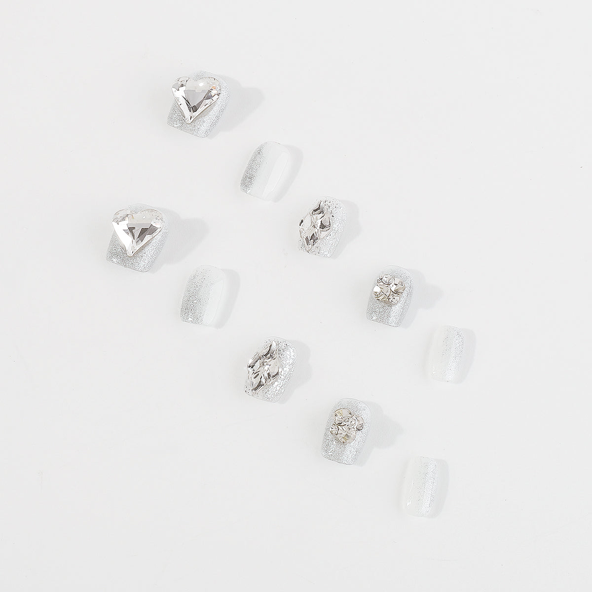 NC0005 Handmade Sparkly Silver Press-On Nail Kit