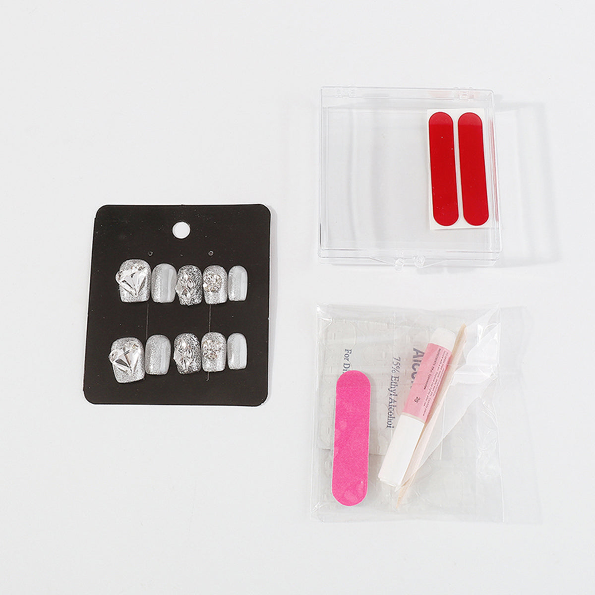 NC0005 Handmade Sparkly Silver Press-On Nail Kit