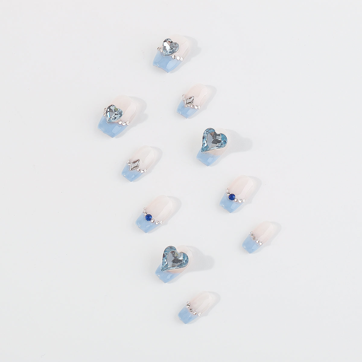 NC0021 Handmade Rhinestone Heart Press-on Nails