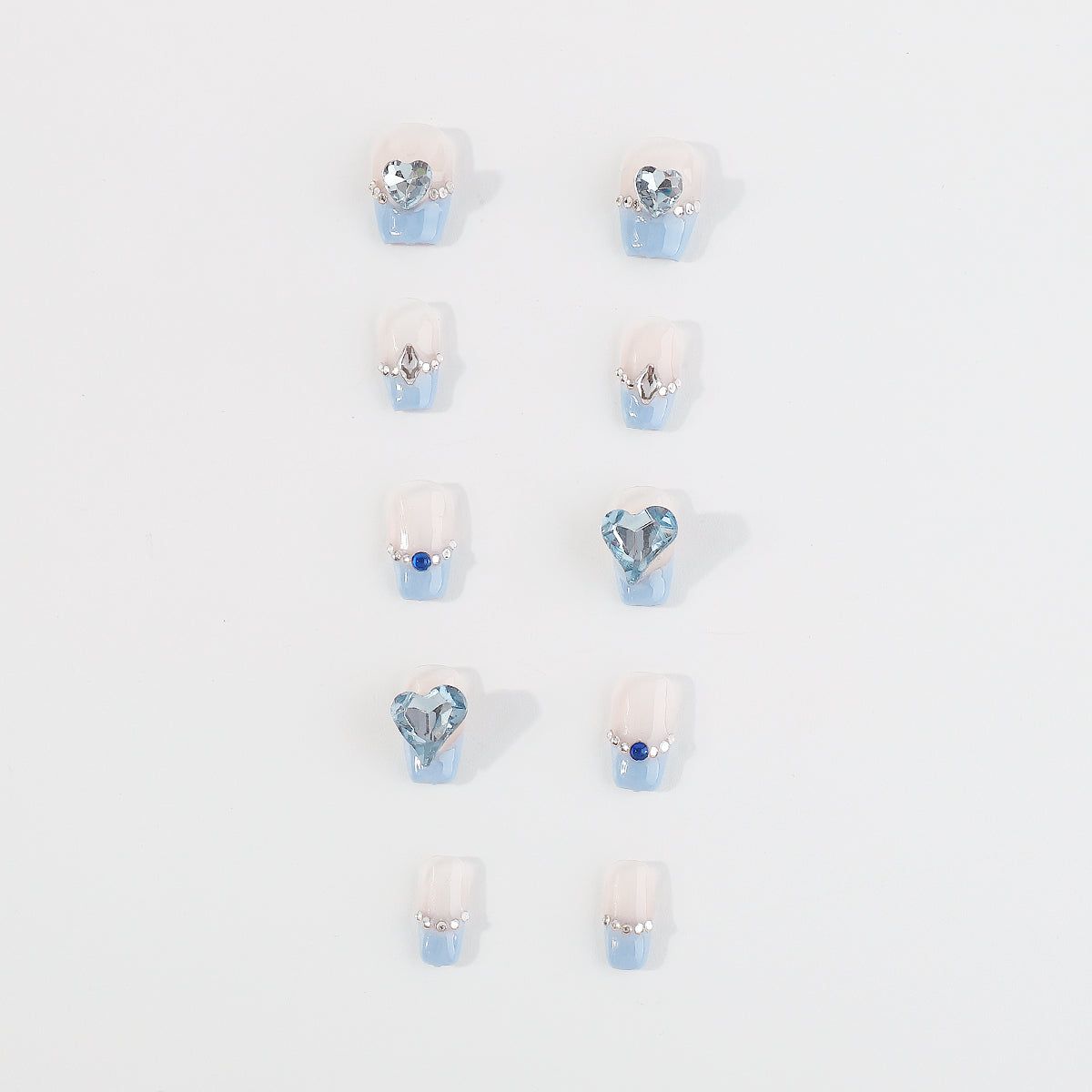 NC0021 Handmade Rhinestone Heart Press-on Nails