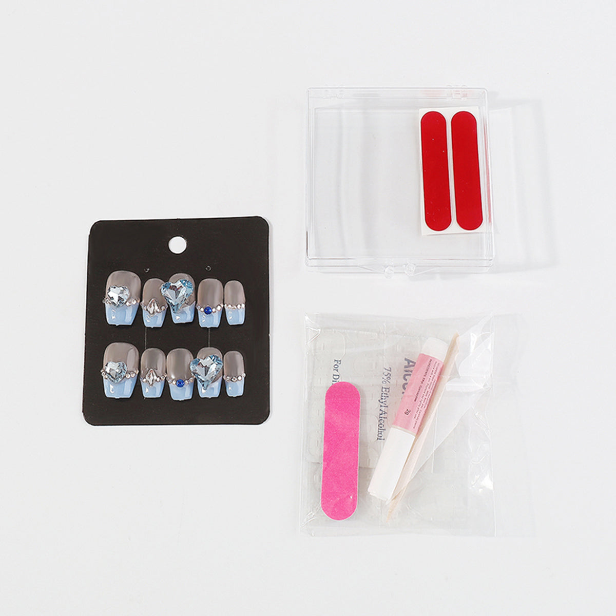 NC0021 Handmade Rhinestone Heart Press-on Nails