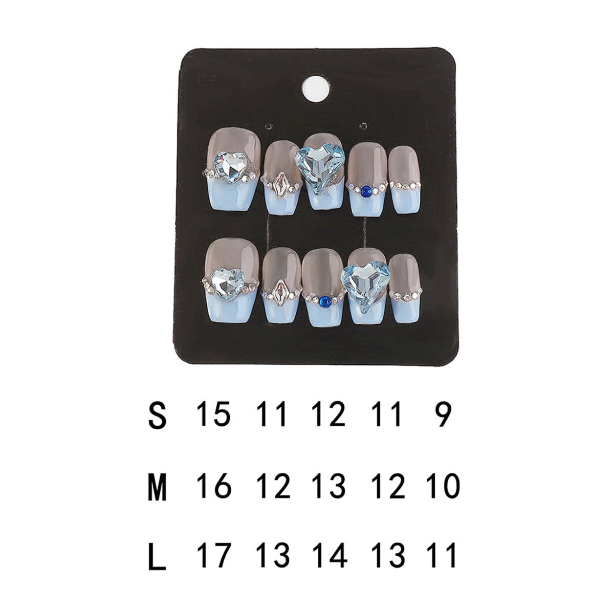 NC0021 Handmade Rhinestone Heart Press-on Nails