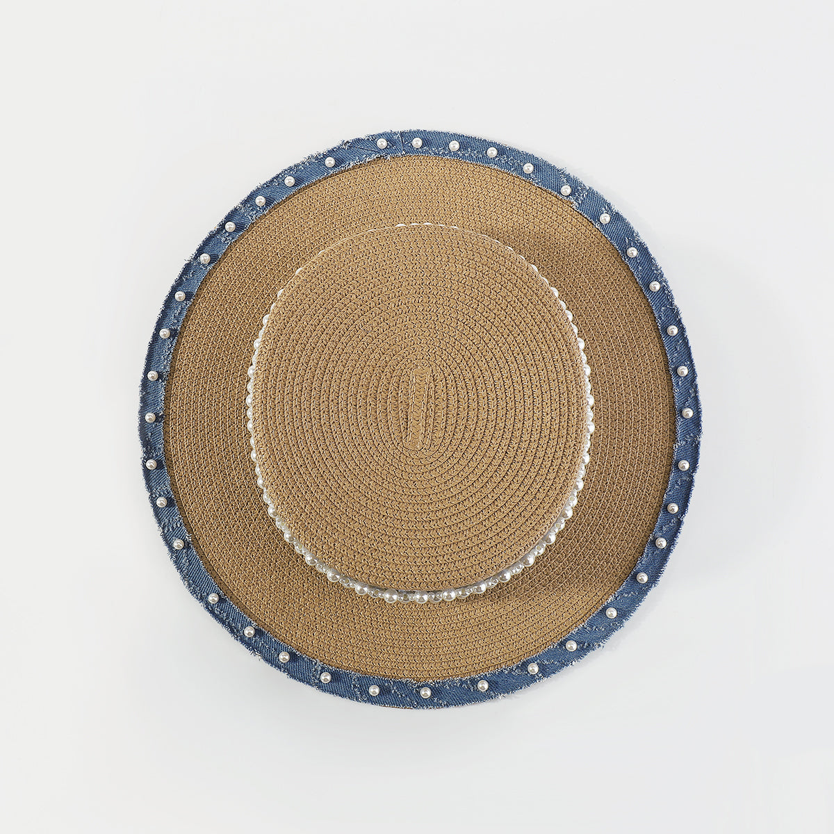Q0125 Summer Straw Sun Hats With Pearl Wide Brim Hat