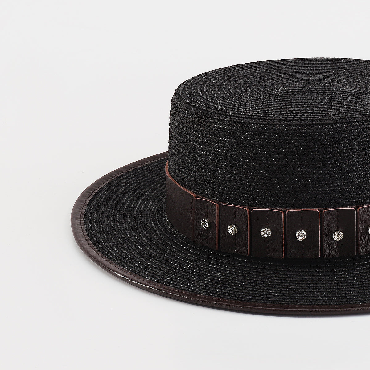 Q0143 Vegan Leather Trim Panama Hat