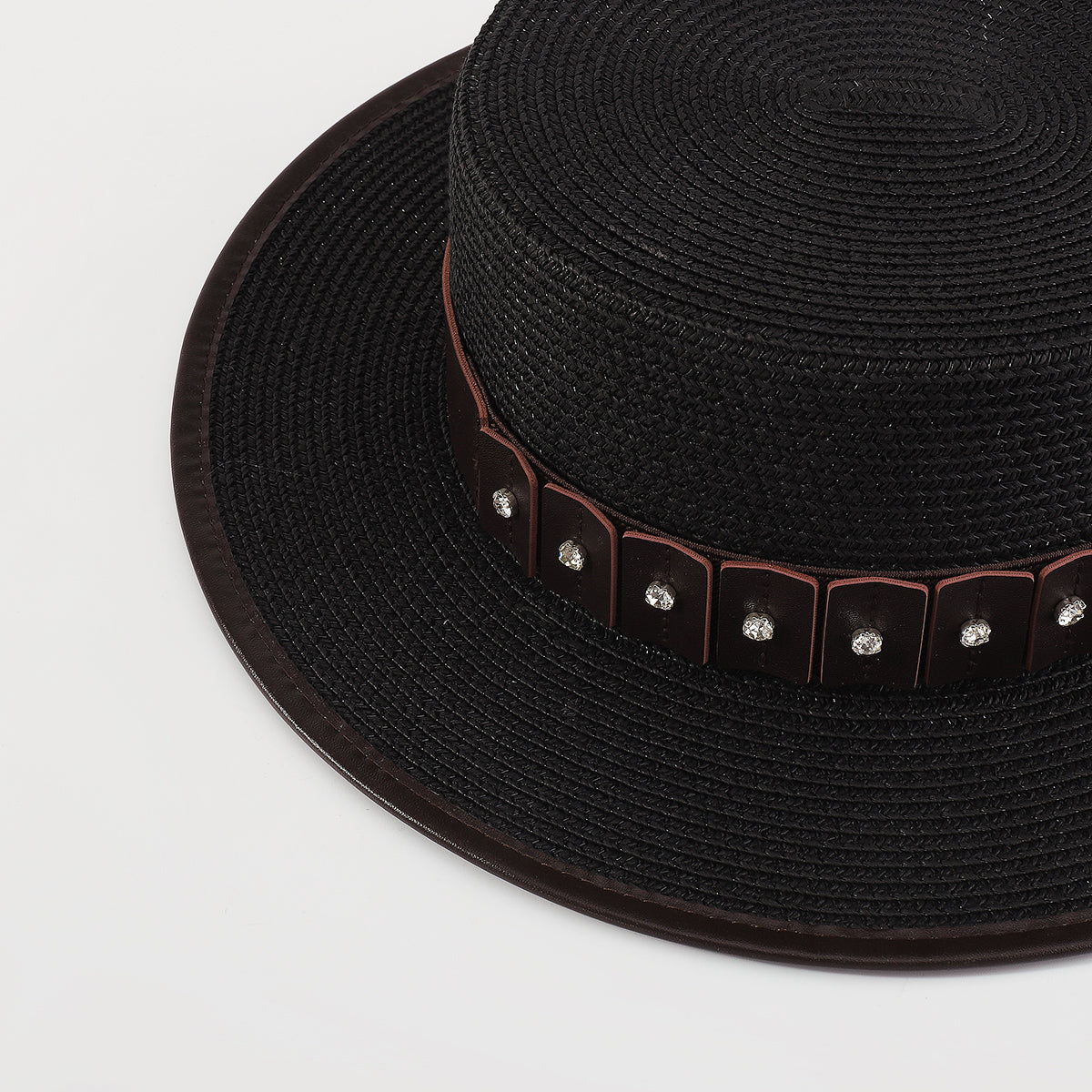 Q0143 Vegan Leather Trim Panama Hat