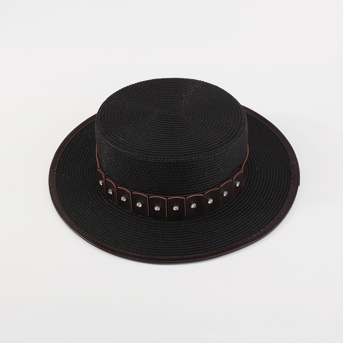 Q0143 Vegan Leather Trim Panama Hat
