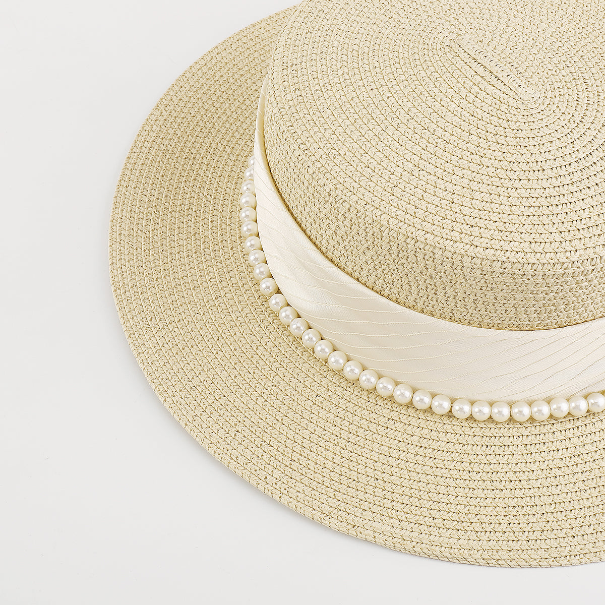 Q0146 Pearl Trim Sun Hat Tropical Panama Hat
