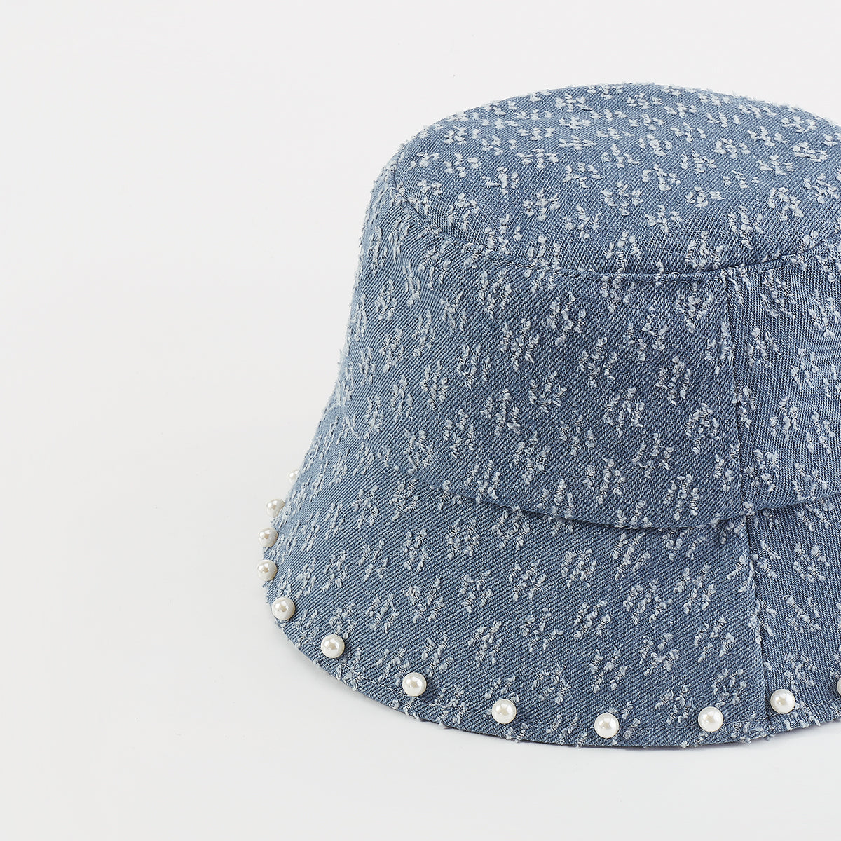 Q0157 Pearl Embellished Denim Bucket Hat