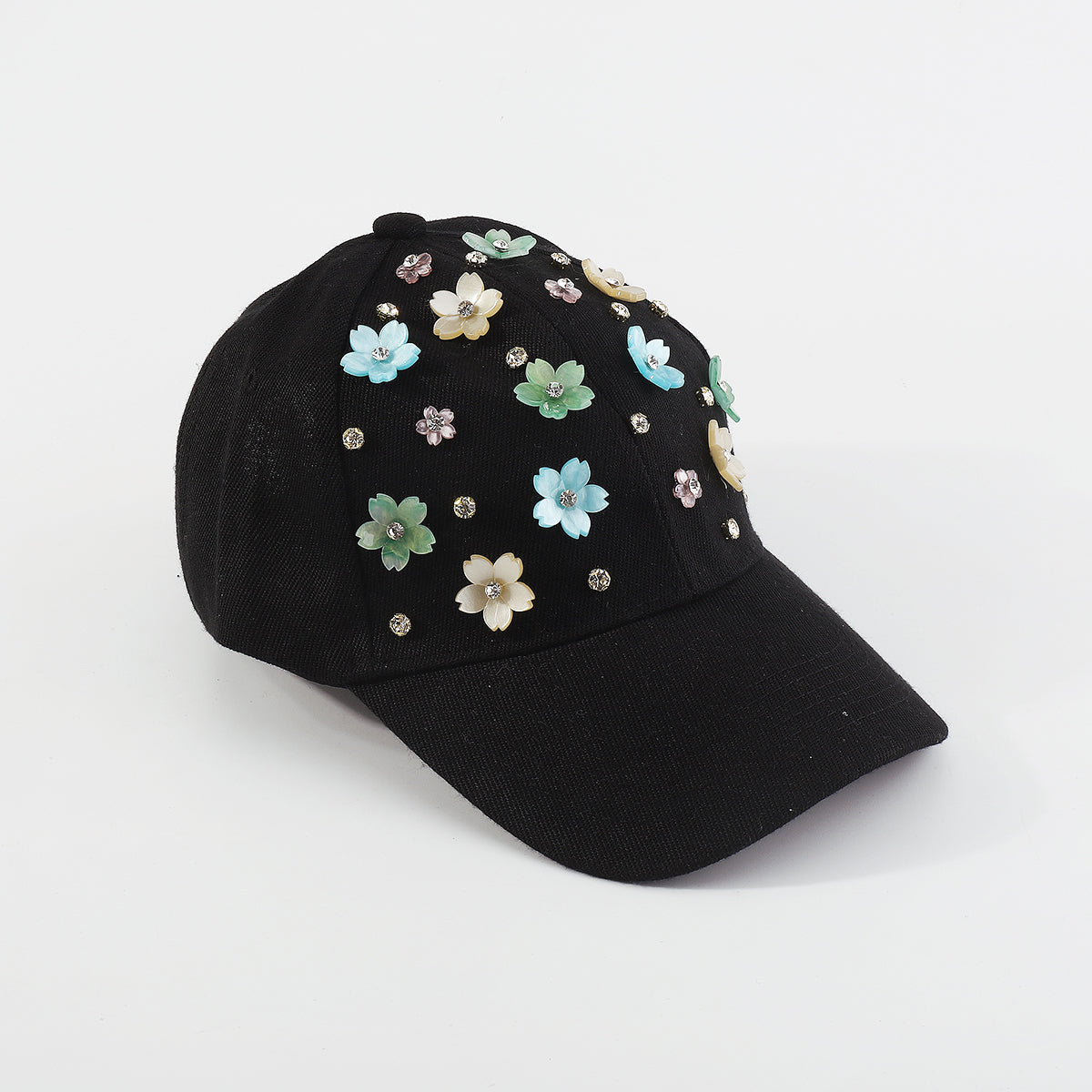 Q0158 Summer Floral Rhinestone Resin Flower Baseball Cap