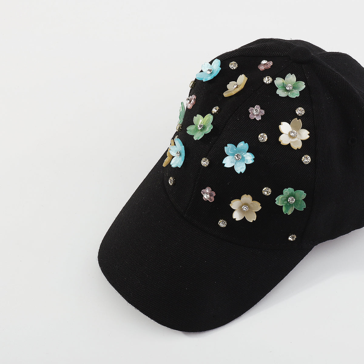 Q0158 Summer Floral Rhinestone Resin Flower Baseball Cap