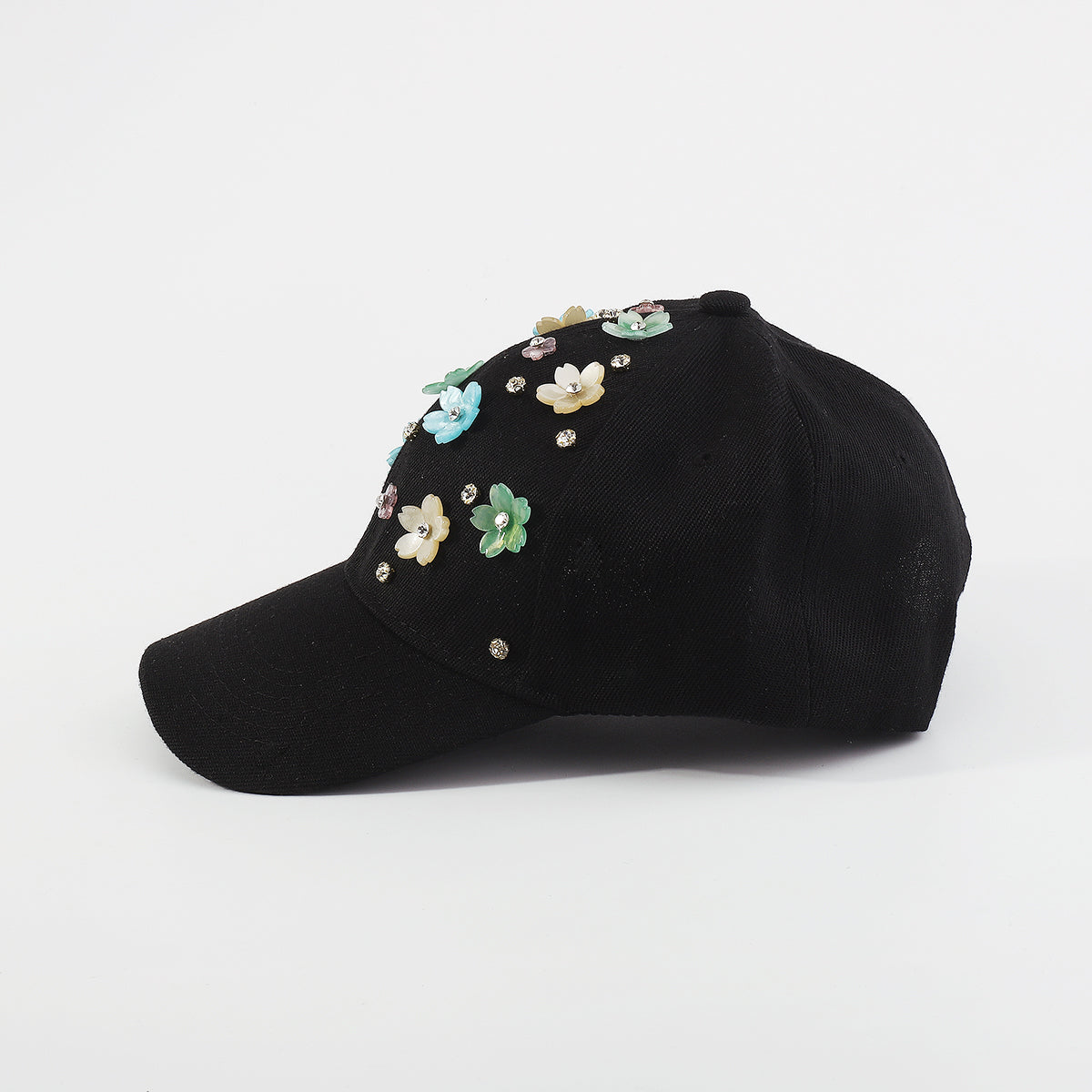 Q0158 Summer Floral Rhinestone Resin Flower Baseball Cap