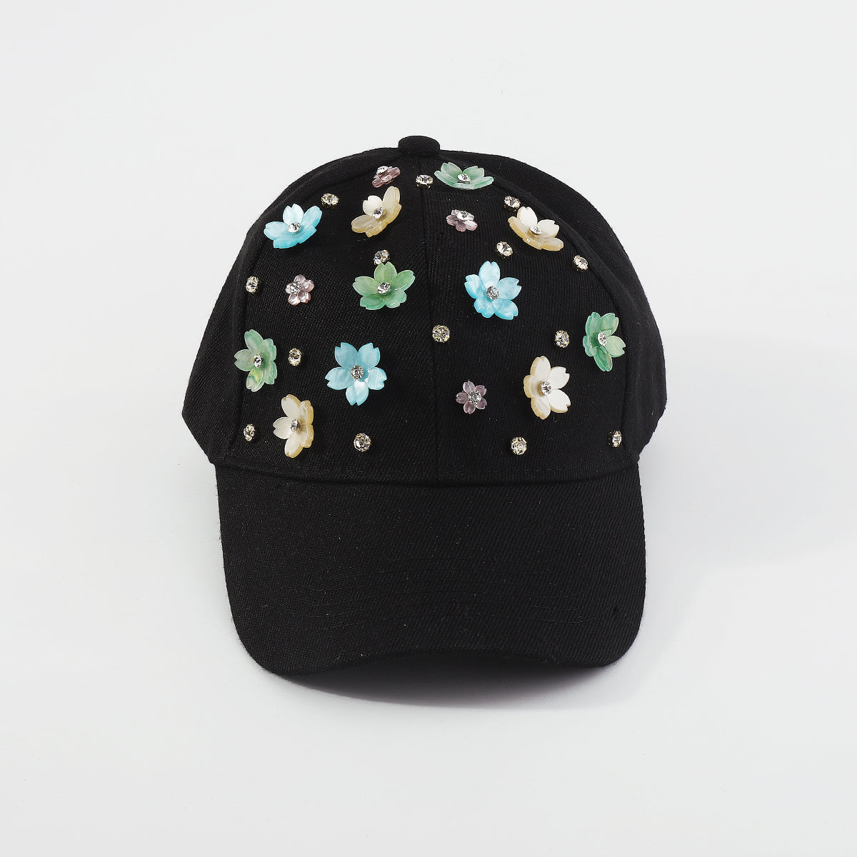 Q0158 Summer Floral Rhinestone Resin Flower Baseball Cap