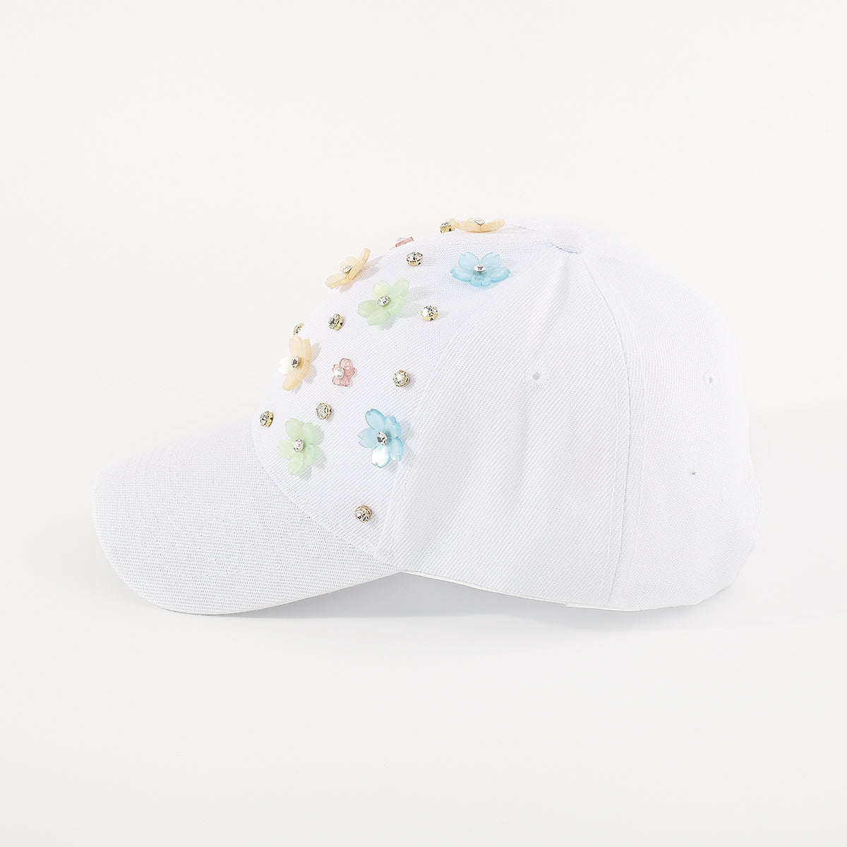 Q0158 Summer Floral Rhinestone Resin Flower Baseball Cap