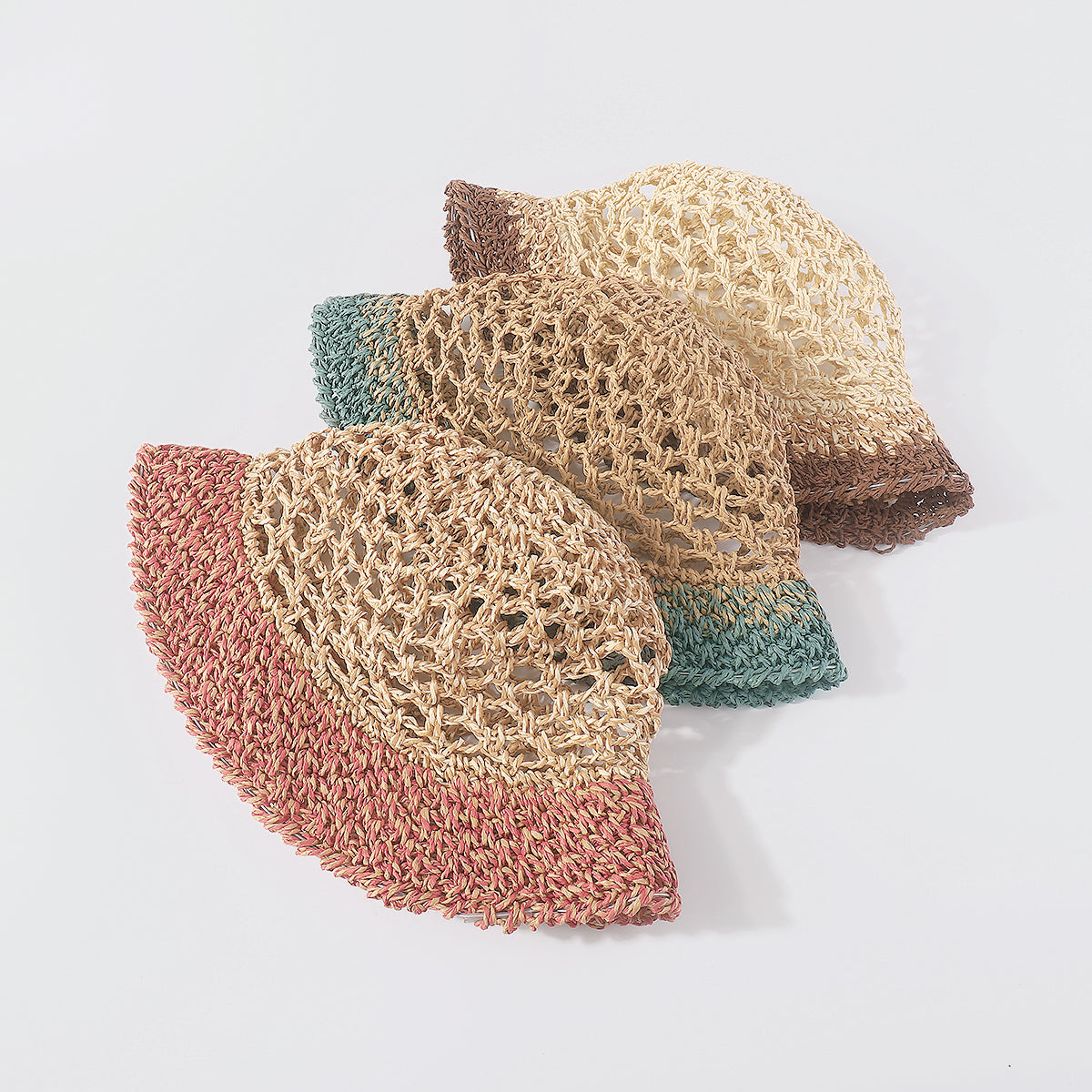 Q0162 Wave Crochet Raffia Bucket Hat with Strap