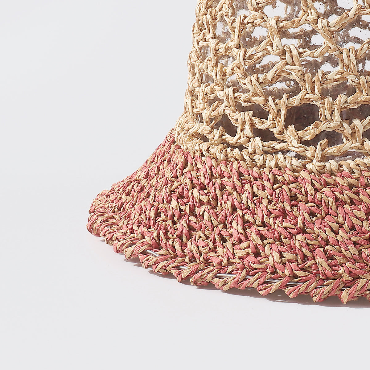 Q0162 Wave Crochet Raffia Bucket Hat with Strap