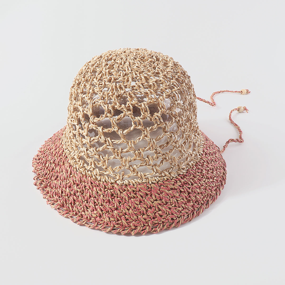 Q0162 Wave Crochet Raffia Bucket Hat with Strap
