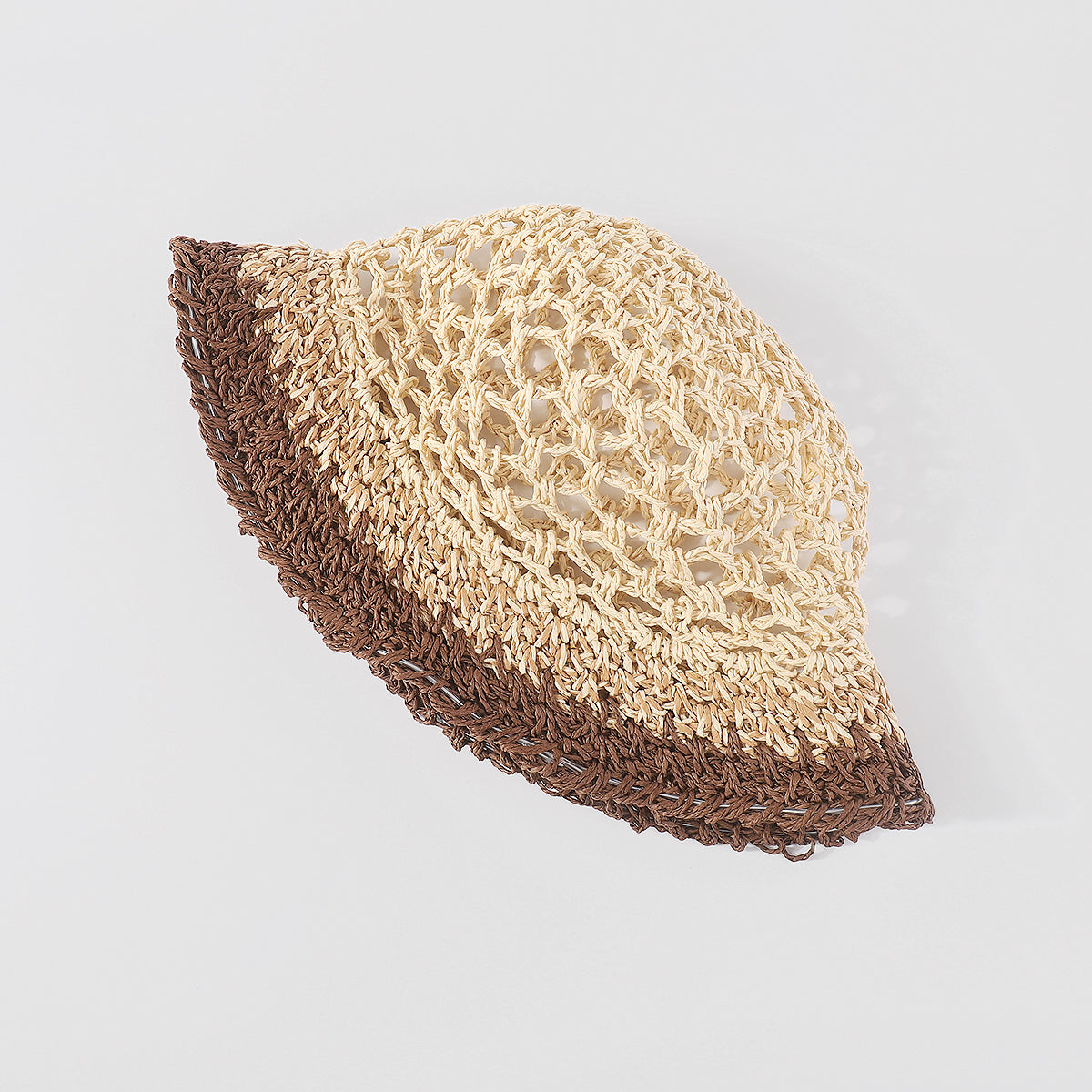 Q0162 Wave Crochet Raffia Bucket Hat with Strap