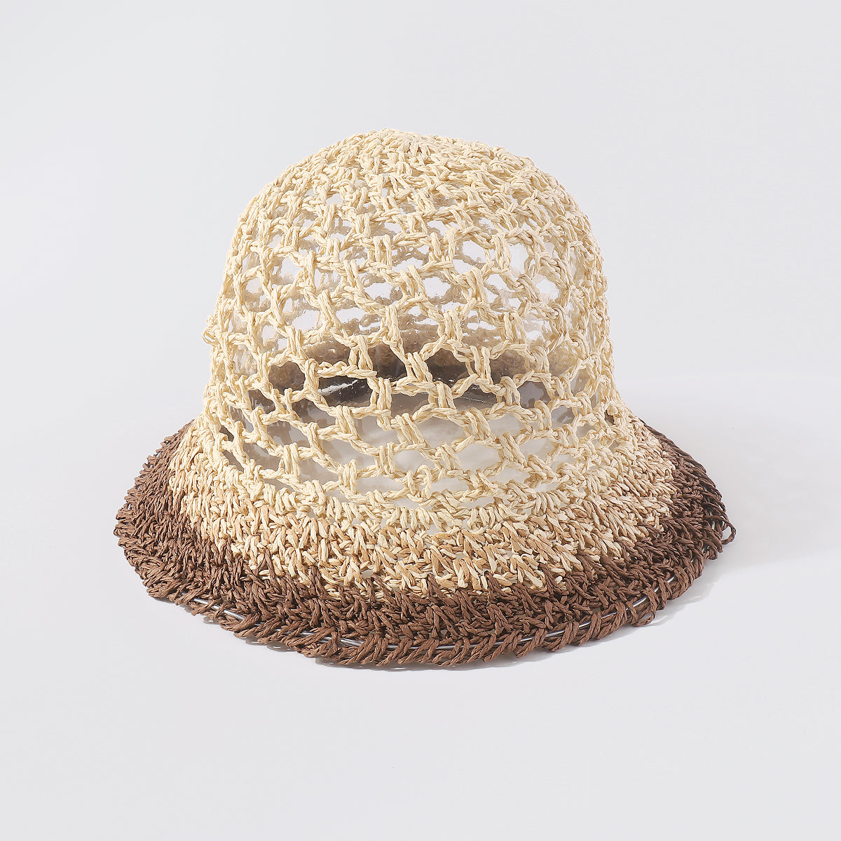 Q0162 Wave Crochet Raffia Bucket Hat with Strap