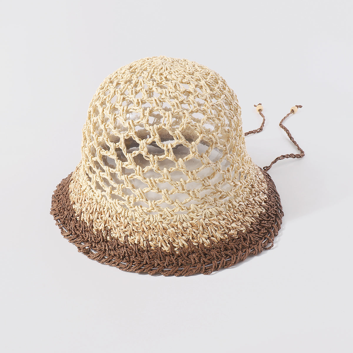 Q0162 Wave Crochet Raffia Bucket Hat with Strap