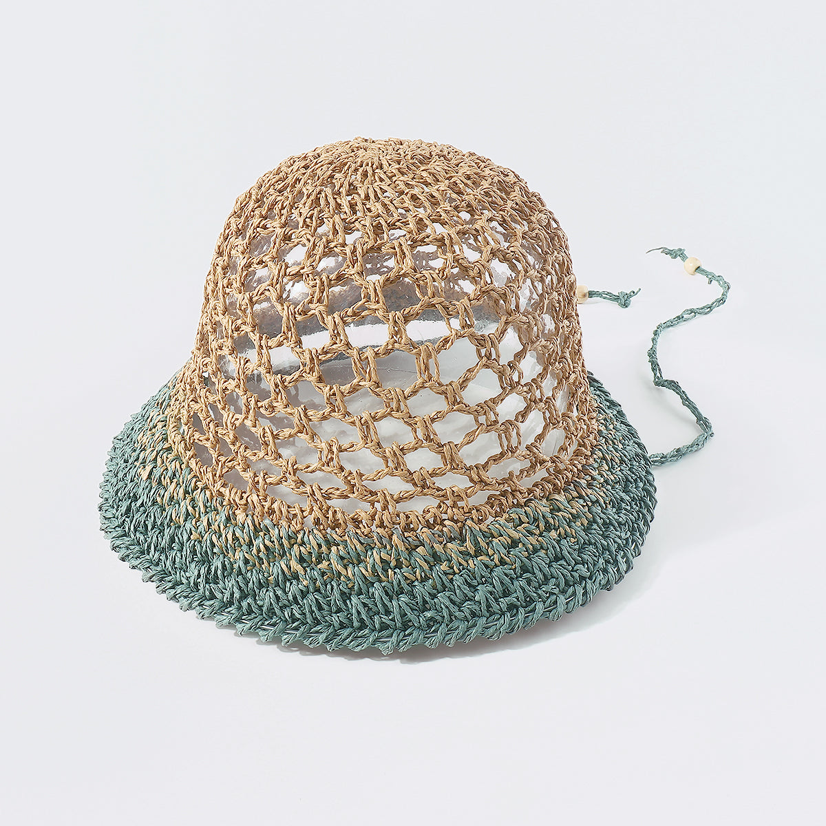Q0162 Wave Crochet Raffia Bucket Hat with Strap