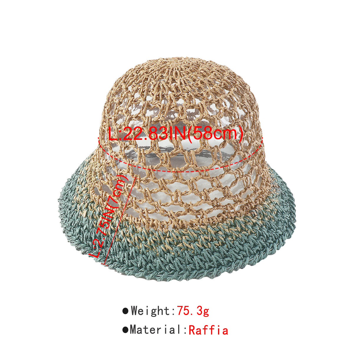 Q0162 Wave Crochet Raffia Bucket Hat with Strap
