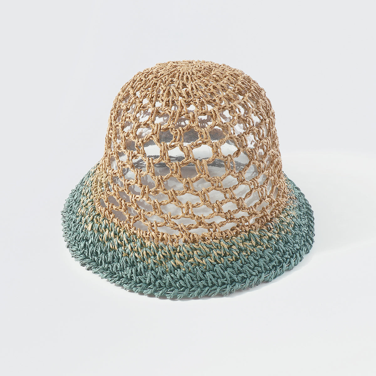 Q0162 Wave Crochet Raffia Bucket Hat with Strap