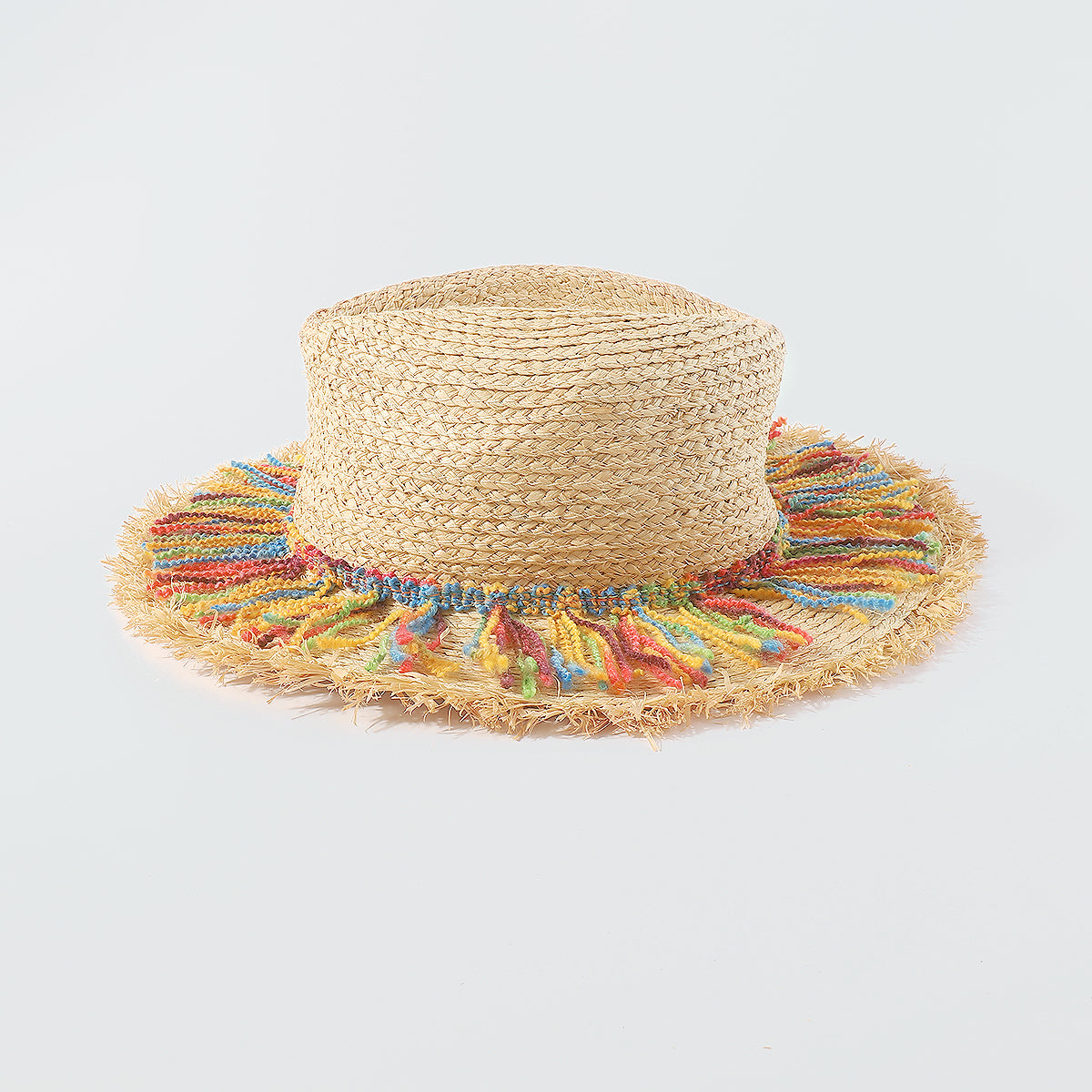 Q0175 Rainbow Tassel Fray-Hem Sun Hat