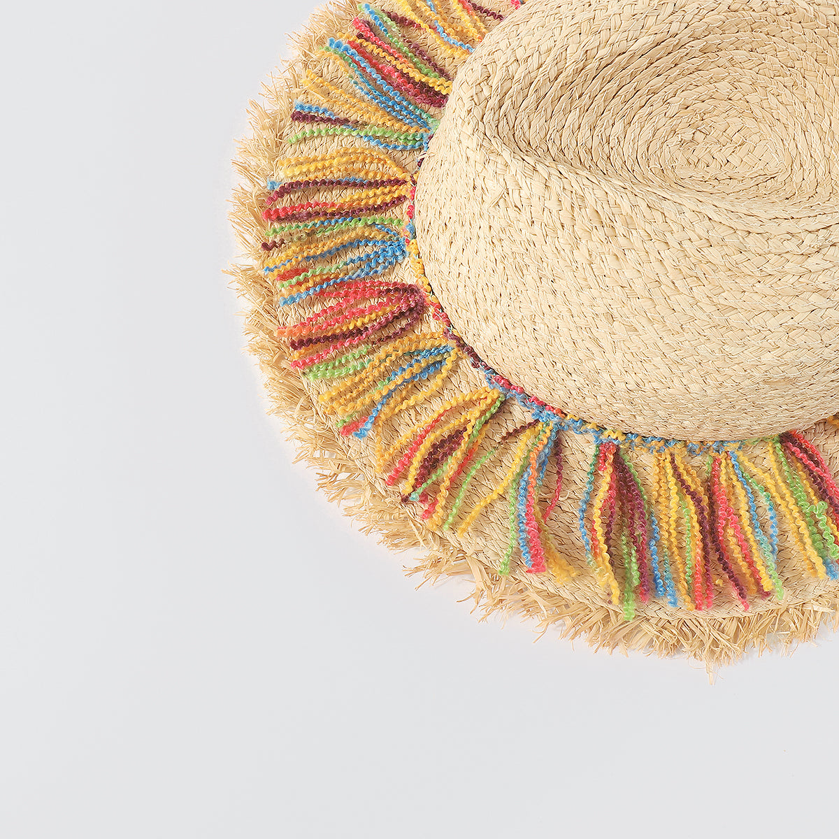 Q0175 Rainbow Tassel Fray-Hem Sun Hat