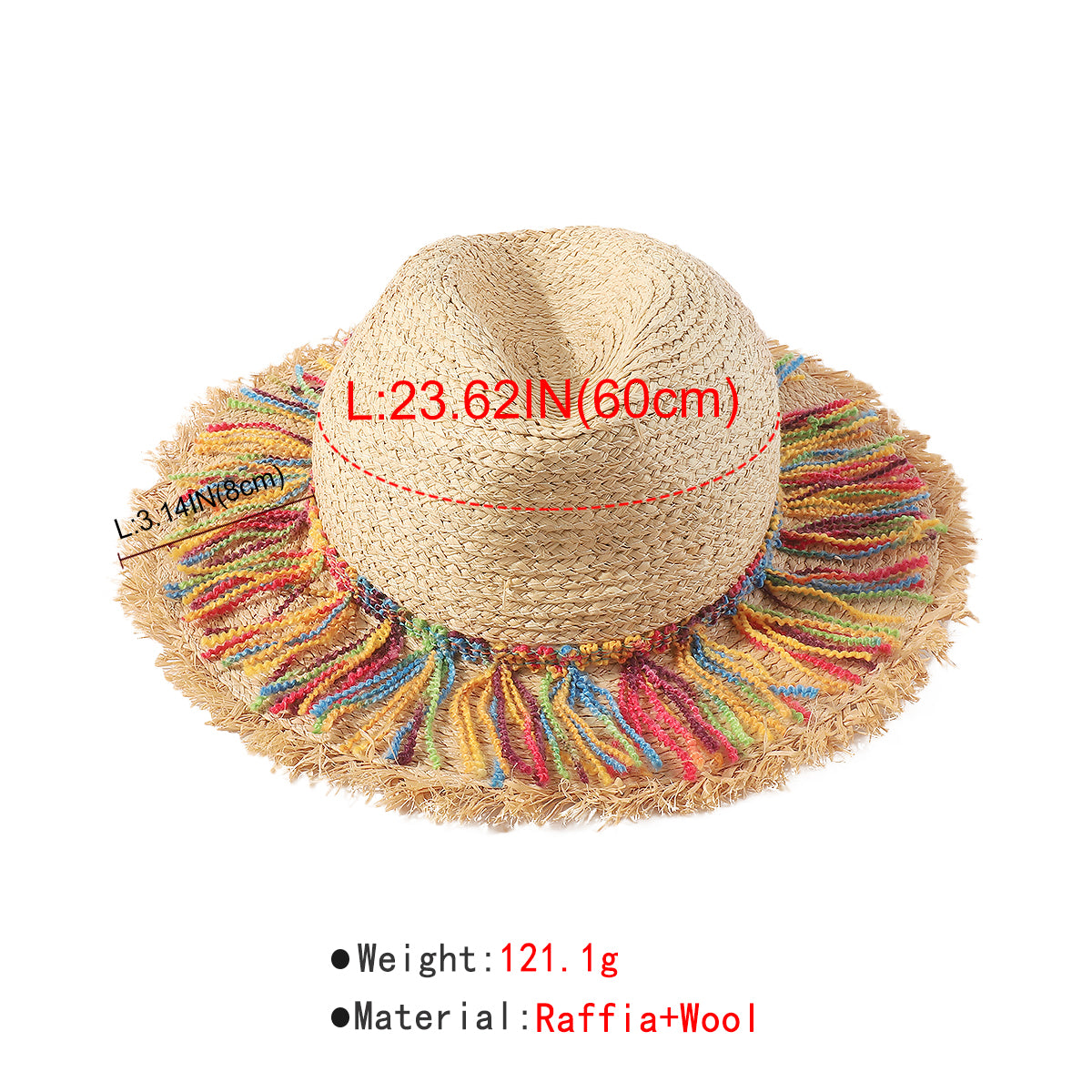 Q0175 Rainbow Tassel Fray-Hem Sun Hat