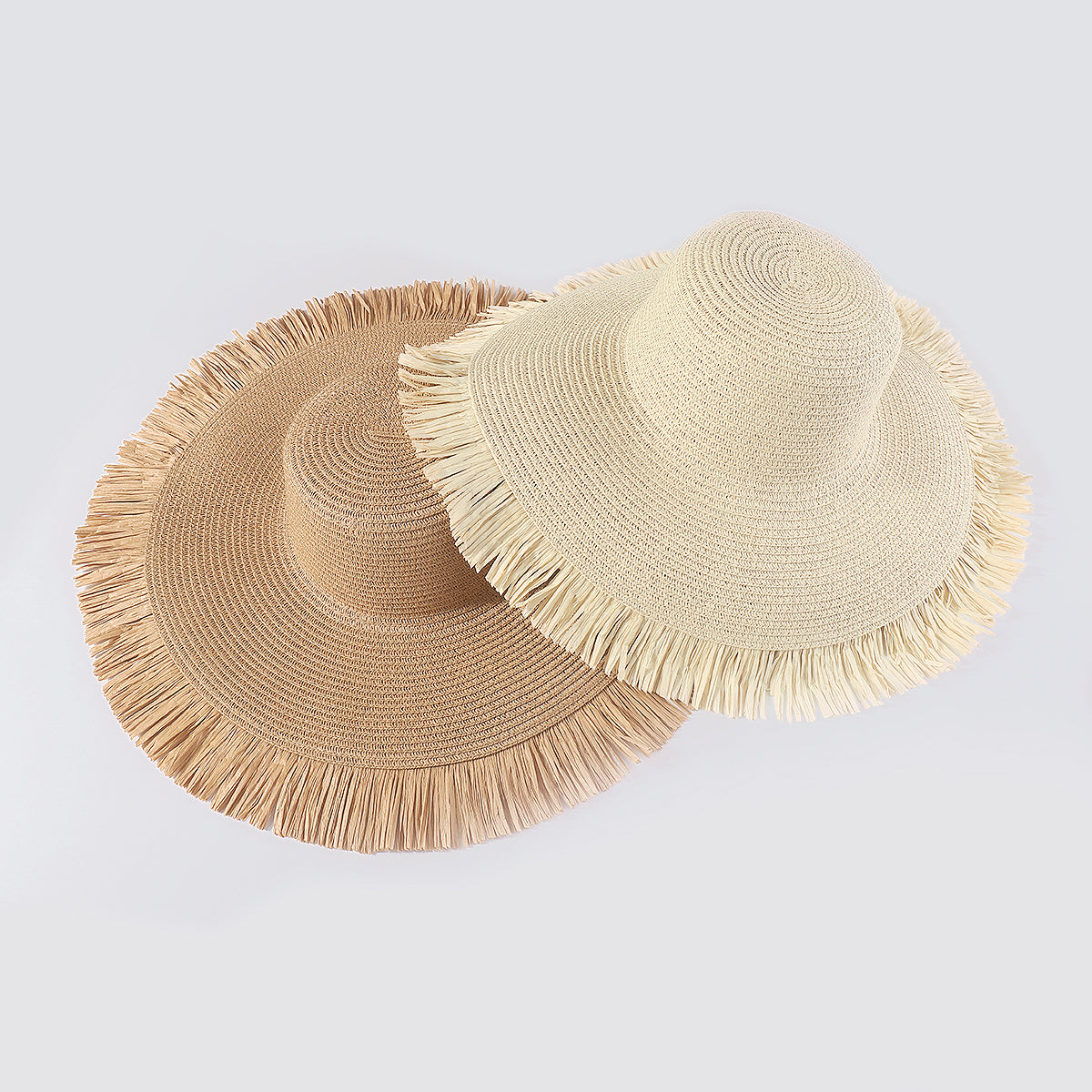 Q0176 Wide Brim Fray-Hem Beach Sun Hat