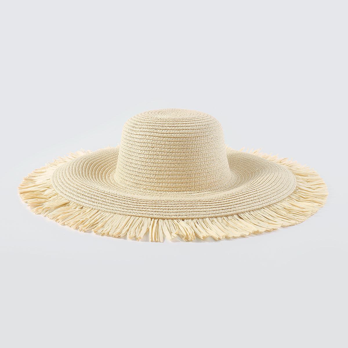 Q0176 Wide Brim Fray-Hem Beach Sun Hat