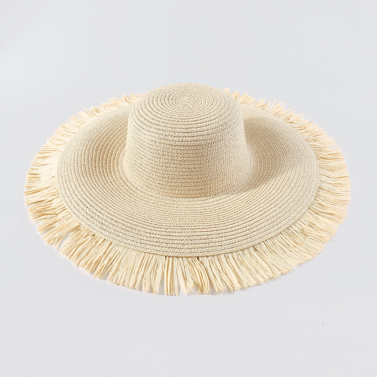 Q0176 Wide Brim Fray-Hem Beach Sun Hat