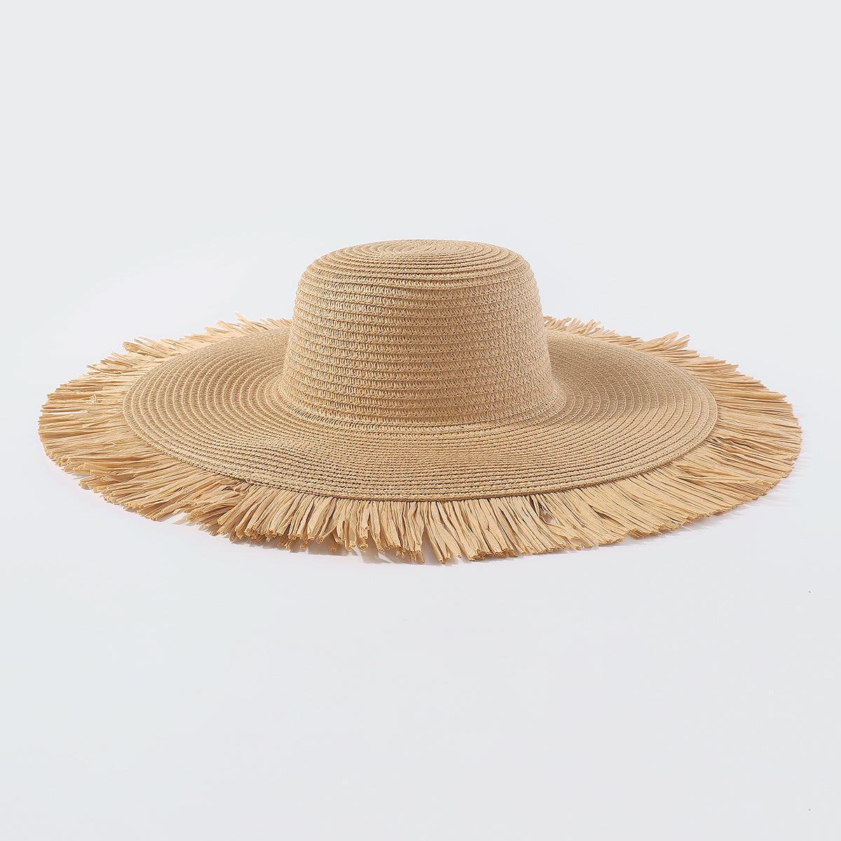 Q0176 Wide Brim Fray-Hem Beach Sun Hat