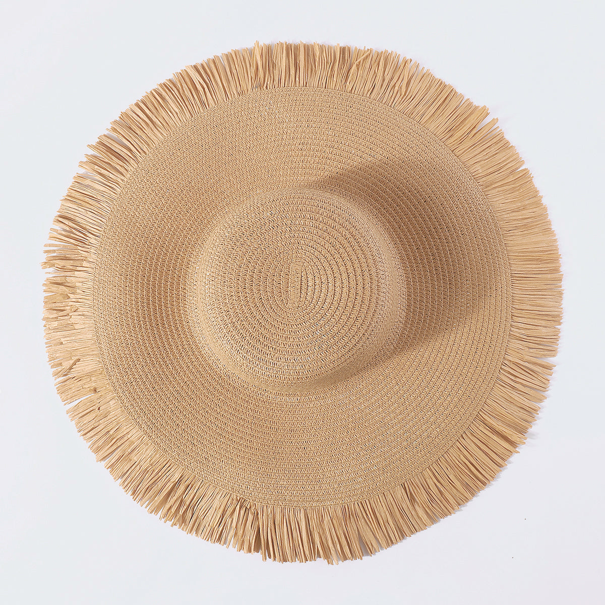 Q0176 Wide Brim Fray-Hem Beach Sun Hat