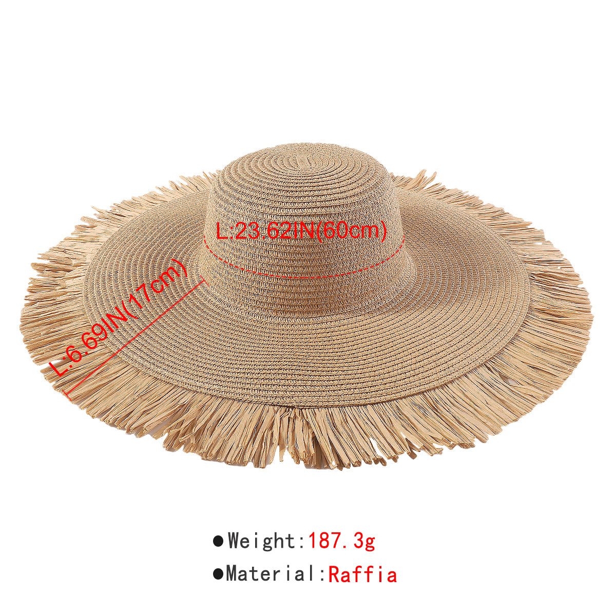 Q0176 Wide Brim Fray-Hem Beach Sun Hat