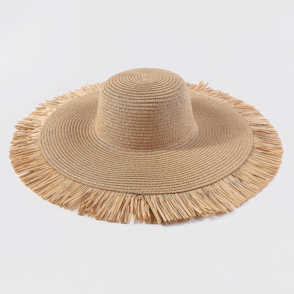 Q0176 Wide Brim Fray-Hem Beach Sun Hat