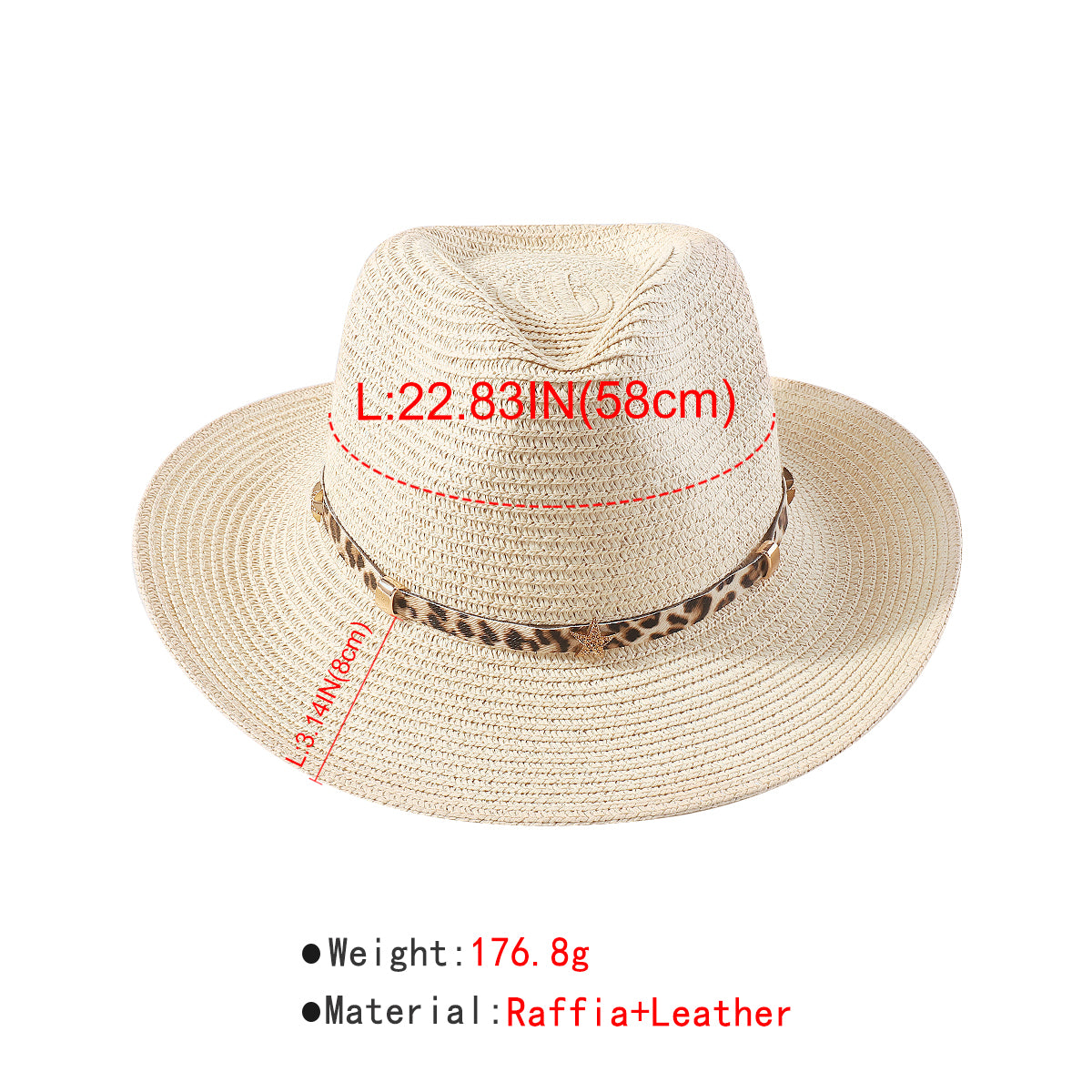 Q0179 Panama Soft Wide Brim w/Leopard Leather Straw Hat