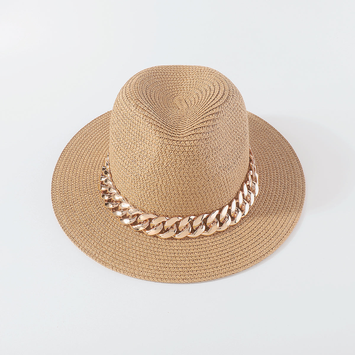 Q0184 Raffia Thick Chain Summer Sun Hats