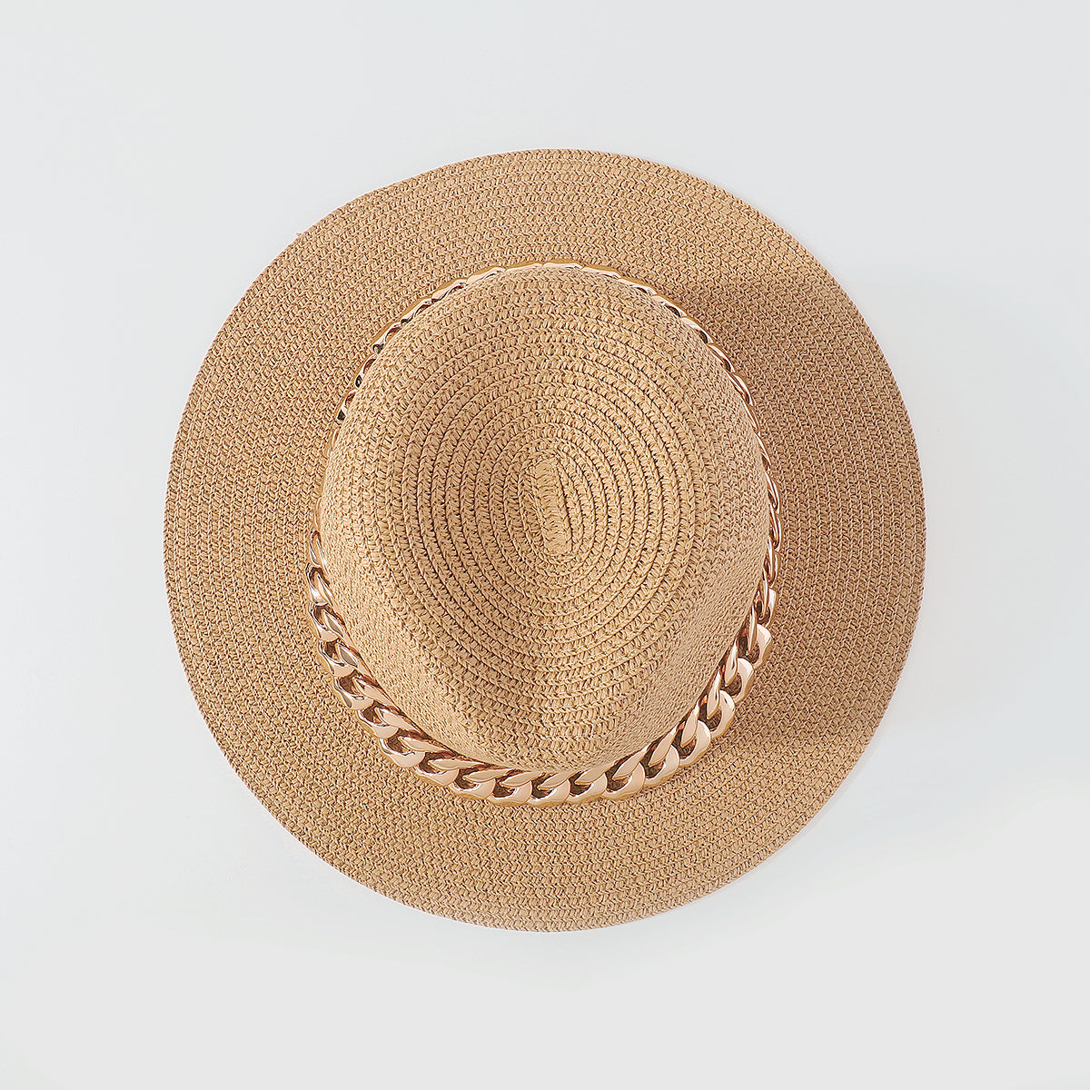 Q0184 Raffia Thick Chain Summer Sun Hats