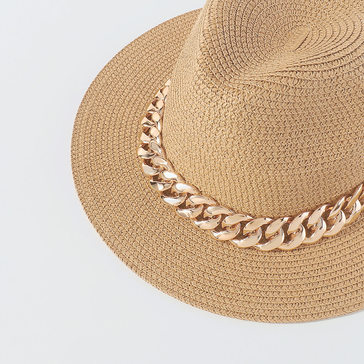 Q0184 Raffia Thick Chain Summer Sun Hats