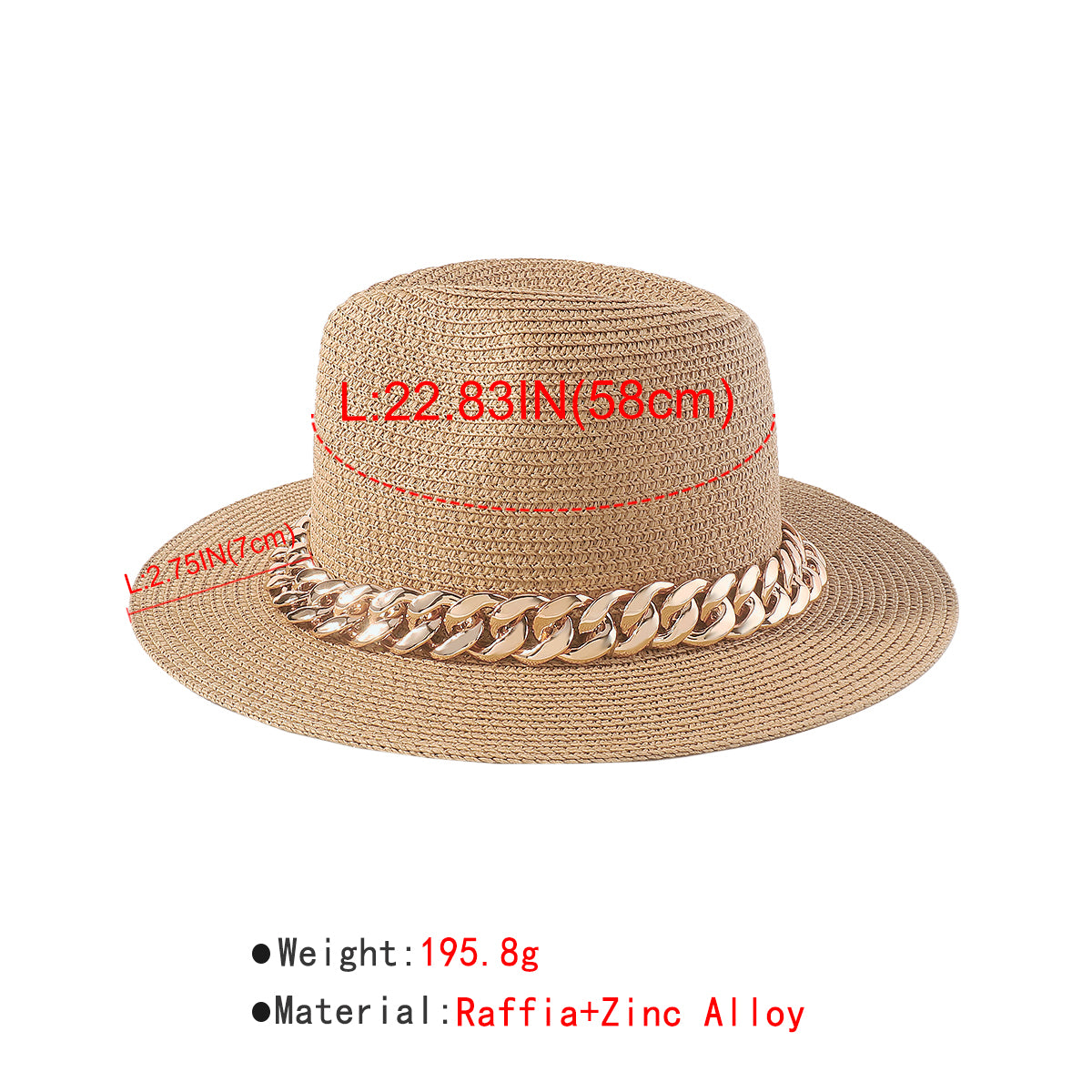 Q0184 Raffia Thick Chain Summer Sun Hats