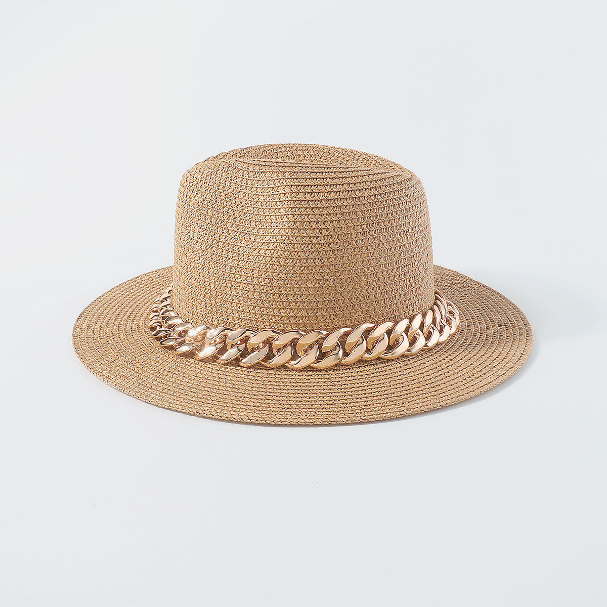 Q0184 Raffia Thick Chain Summer Sun Hats